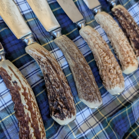 Antique Stag/Antler Horn Steak knives Set 6 Made In England - Picture 6 of 8
